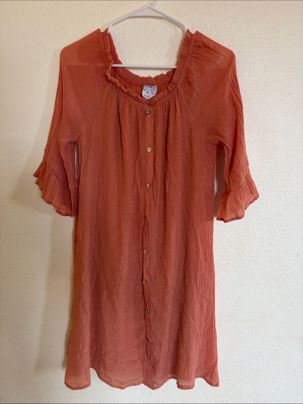 Women's Coral Button-Front Gauze Blouse